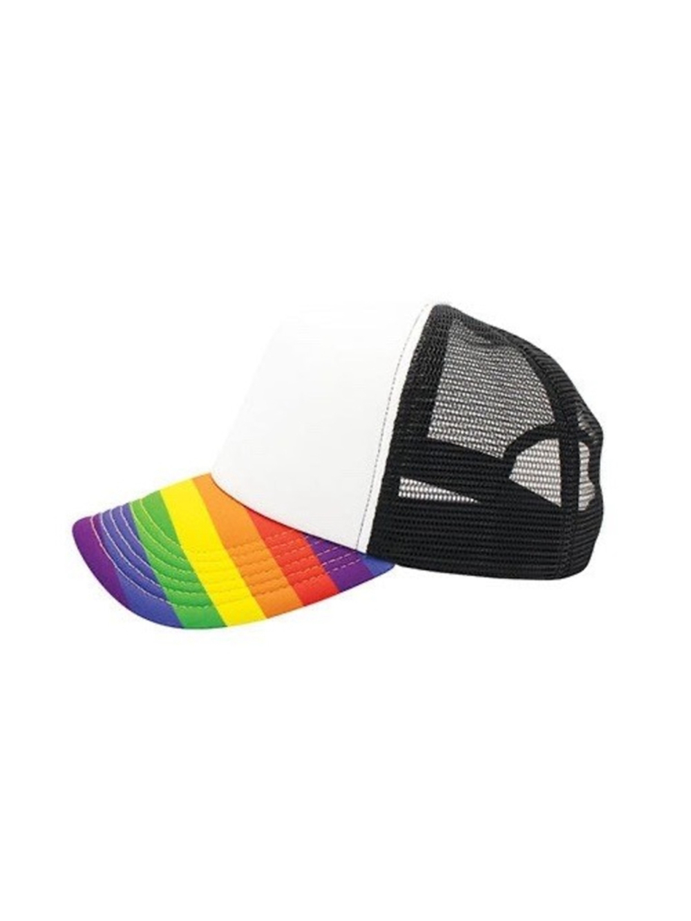 Rainbow Stripe Trucker Hat Blank Foam Mesh Snapback Cap White Black Adjustable - Picture 4 of 7